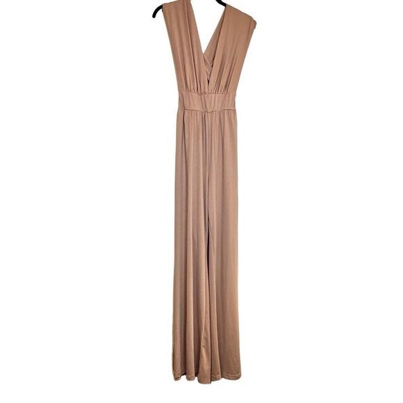 Lulus Small Thinking Out Loud Polyester Blend Backless Wide Leg Taupe Jumpsuit - Picture 4 of 5